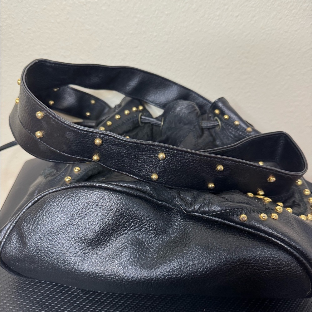 Black Leather Studded Women's Bag - Picture 4 of 5